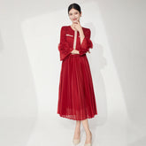 Elegant Ruffle Bell Sleeve Pleated Dress